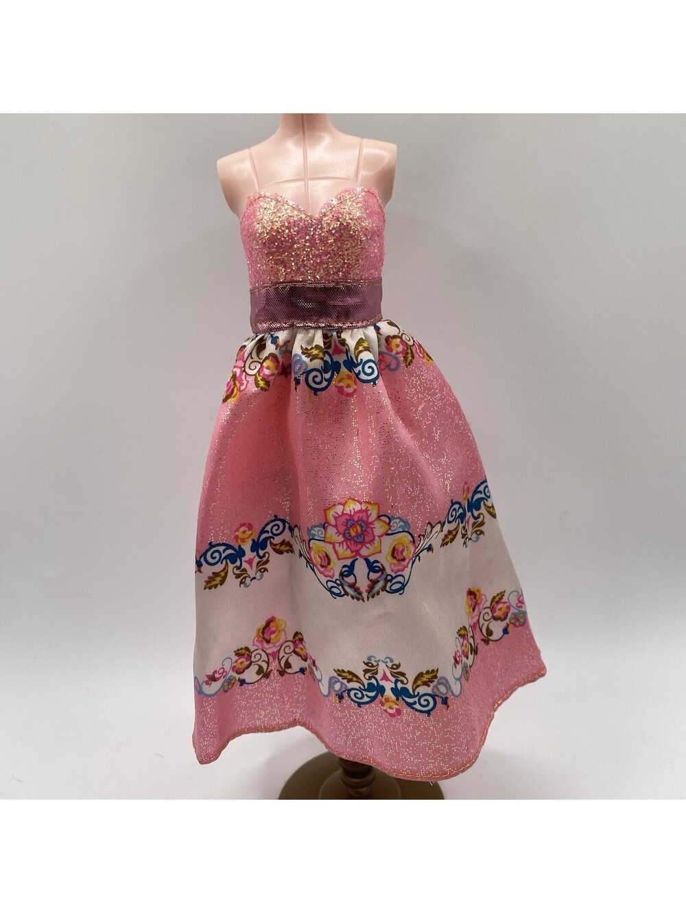 2010 Barbie Doll Dress -Tea Time Princess Replacement Pink Floral B7